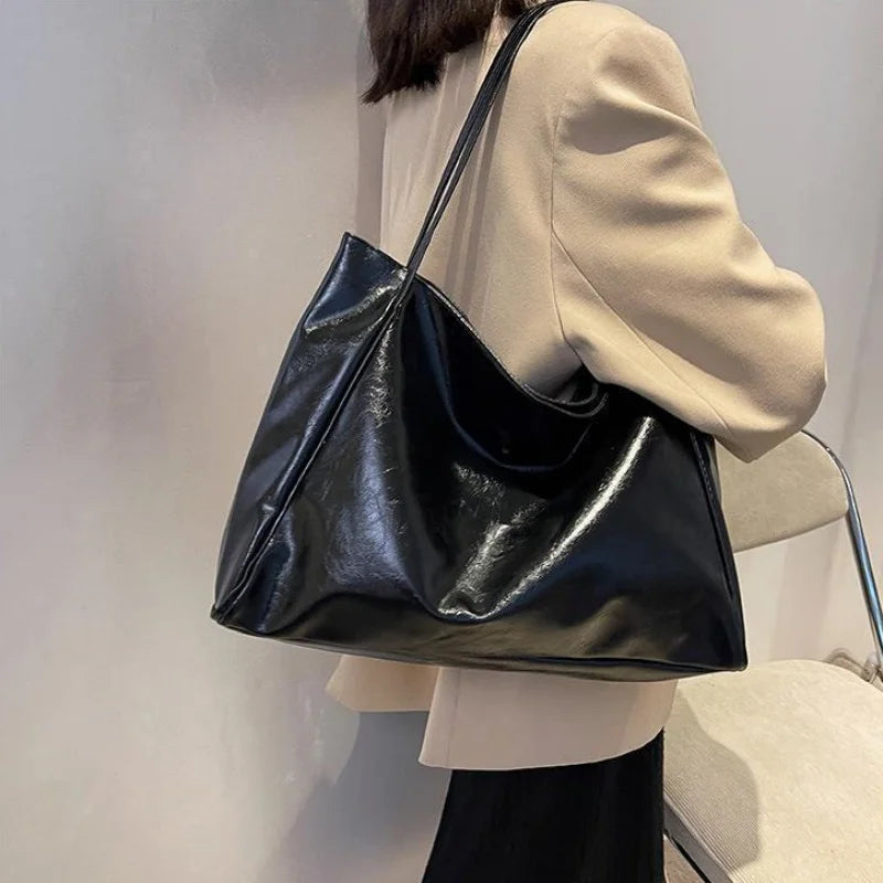 Wholesale New Fashion Tote Bag Solid PU Large Capacity Women'S Shopping Travel Handbag Shoulder Bag