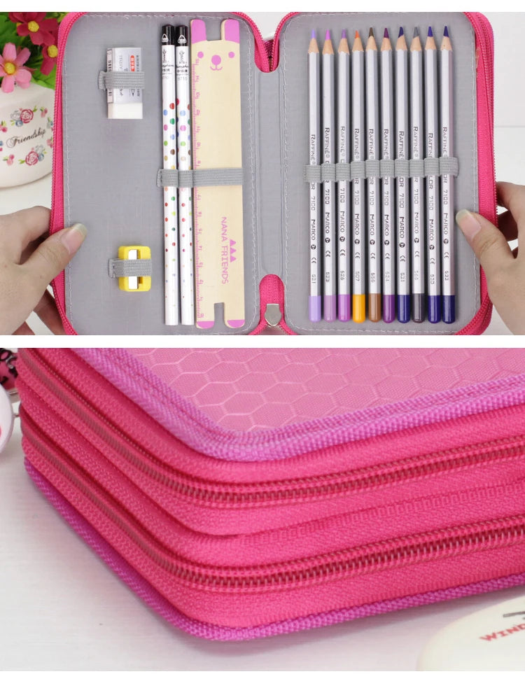 32/48/72 Holes Pencil Case for Colored Pencils Multifunction Large Capacity Art Drawing Pen Storage Bag School Stationery