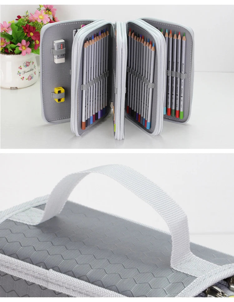32/48/72 Holes Pencil Case for Colored Pencils Multifunction Large Capacity Art Drawing Pen Storage Bag School Stationery