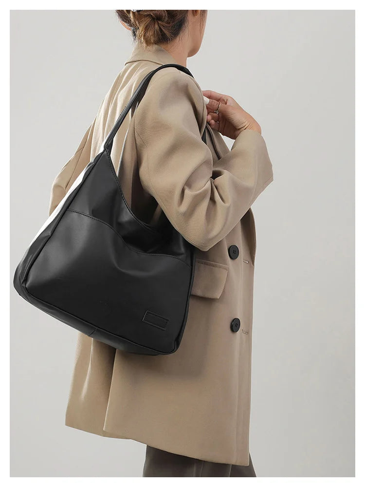 Women Hobo Bag Simple PU Leather Solid Shoulder Bag 2023 Fashion Large Capacity Handbag for School Work