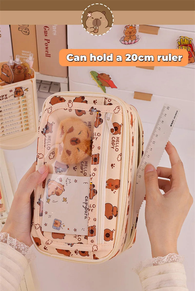 Capybara Multi-Layer Large Capacity Pencil Case Cartoon Stationery Organizer Cute Multi-Functional Pen Pouch for School Supplies
