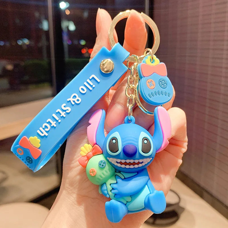 Wholesale Anime Disney Keychain Mickey Mouse Minnie Lilo & Stitch New Cartoon Keyring Key Chain Car Pendant Kids Toys Gifts