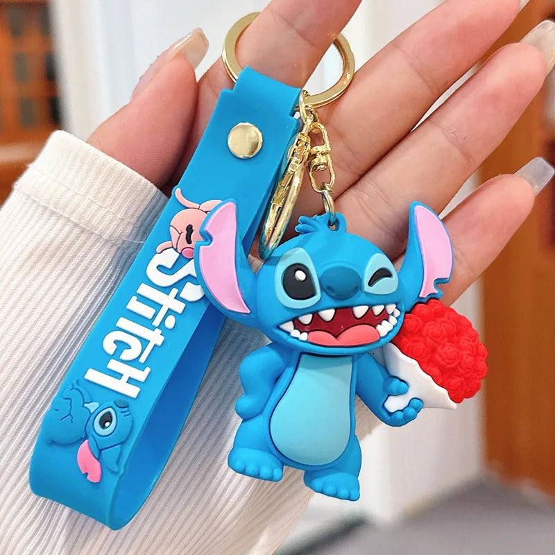 Wholesale Anime Disney Keychain Mickey Mouse Minnie Lilo & Stitch New Cartoon Keyring Key Chain Car Pendant Kids Toys Gifts