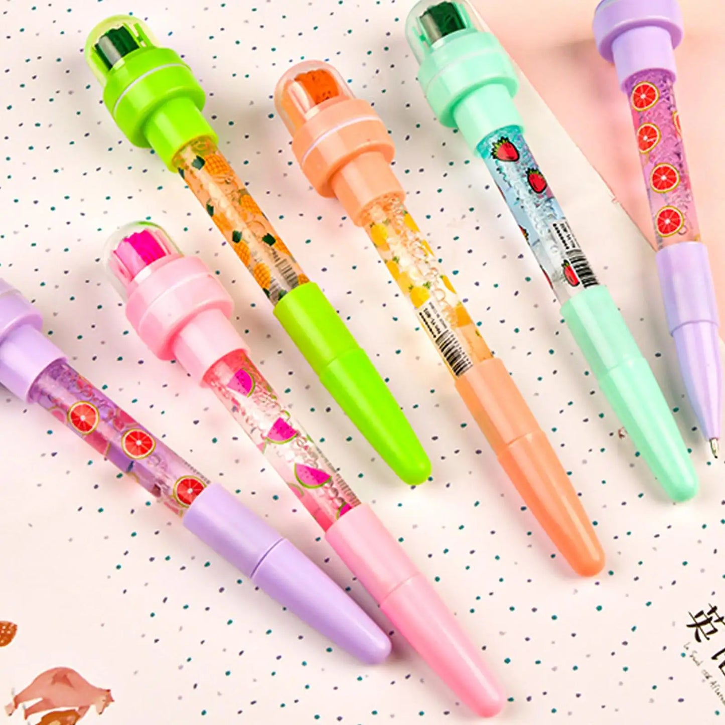 5 In 1 Children Cute Multifunctional Bubble Roller Seal Ballpoint Pen with Light Funny Magic Pen Children's Stationery Girl