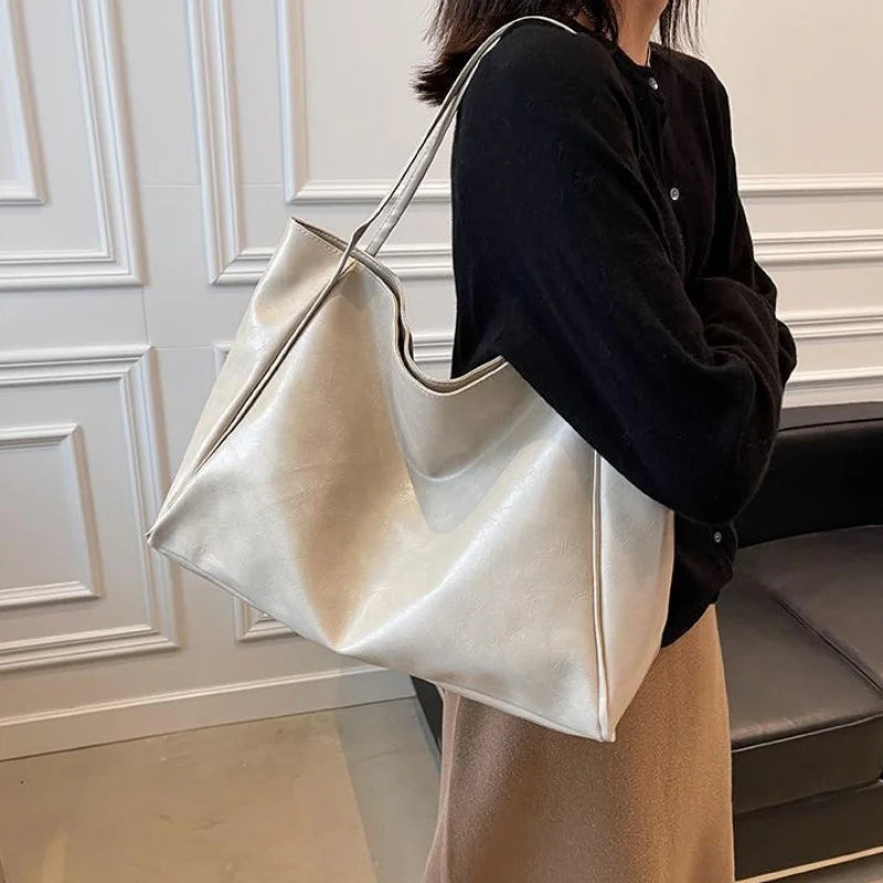 Wholesale New Fashion Tote Bag Solid PU Large Capacity Women'S Shopping Travel Handbag Shoulder Bag