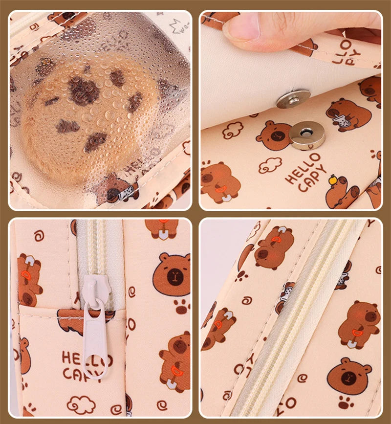 Capybara Multi-Layer Large Capacity Pencil Case Cartoon Stationery Organizer Cute Multi-Functional Pen Pouch for School Supplies
