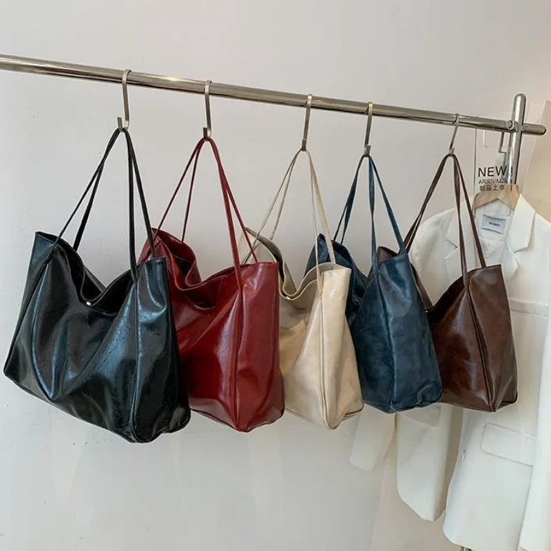 Wholesale New Fashion Tote Bag Solid PU Large Capacity Women'S Shopping Travel Handbag Shoulder Bag