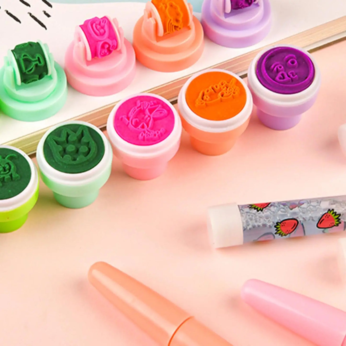 5 In 1 Children Cute Multifunctional Bubble Roller Seal Ballpoint Pen with Light Funny Magic Pen Children's Stationery Girl