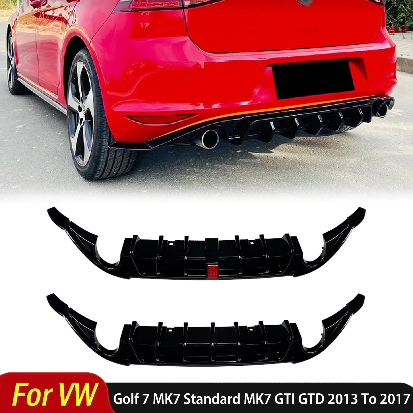 For VW Golf 7 MK7 Standard MK7 GTI GTD 2013 to 2017 Hatchback Car Rear Bumper Diffuser Splitter Spoiler with Brake LED Body Kit