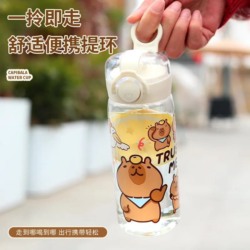 2025 Cross-Border Cartoon Capibala Double Drinking Cups 400Ml Portable Strap Sippy Cups Student Cups Children'S Plastic Cups.