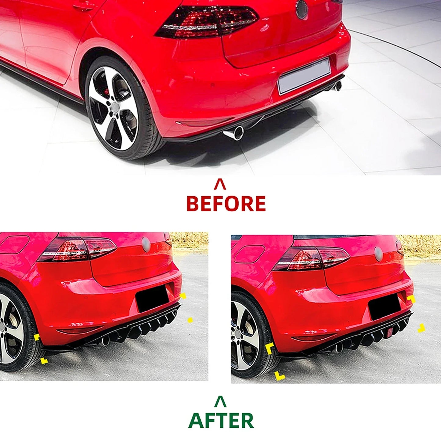 For VW Golf 7 MK7 Standard MK7 GTI GTD 2013 to 2017 Hatchback Car Rear Bumper Diffuser Splitter Spoiler with Brake LED Body Kit