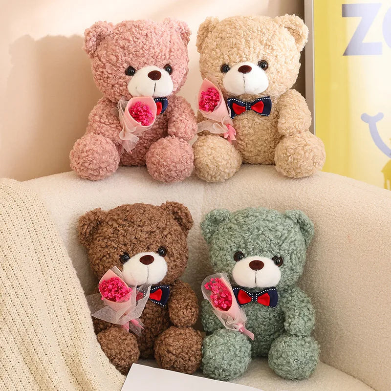 25Cm Kawaii Hug Bouquet Teddy Bear Plush Toy Stuffed Super Soft Bow Tie Bear Children'S Doll Girlfriend Kids Baby Christmas Gift