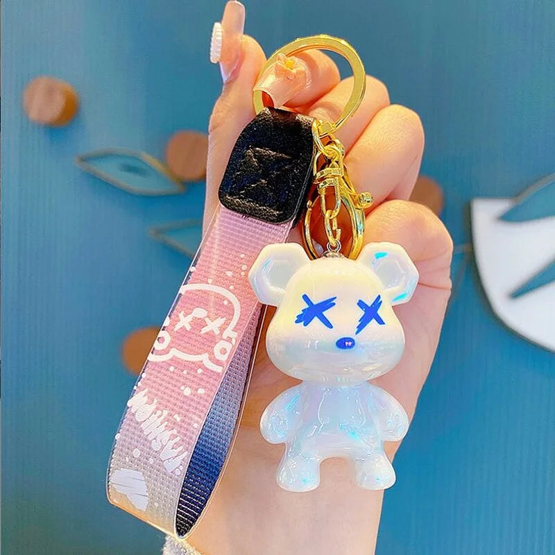 Cute Bear Keychain with Strap the Best Car Key Keyring Animal Bag Backpack Key Chain Charm Pendant Accessory Gift for Friend