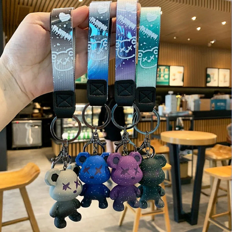 Cute Bear Keychain with Strap the Best Car Key Keyring Animal Bag Backpack Key Chain Charm Pendant Accessory Gift for Friend