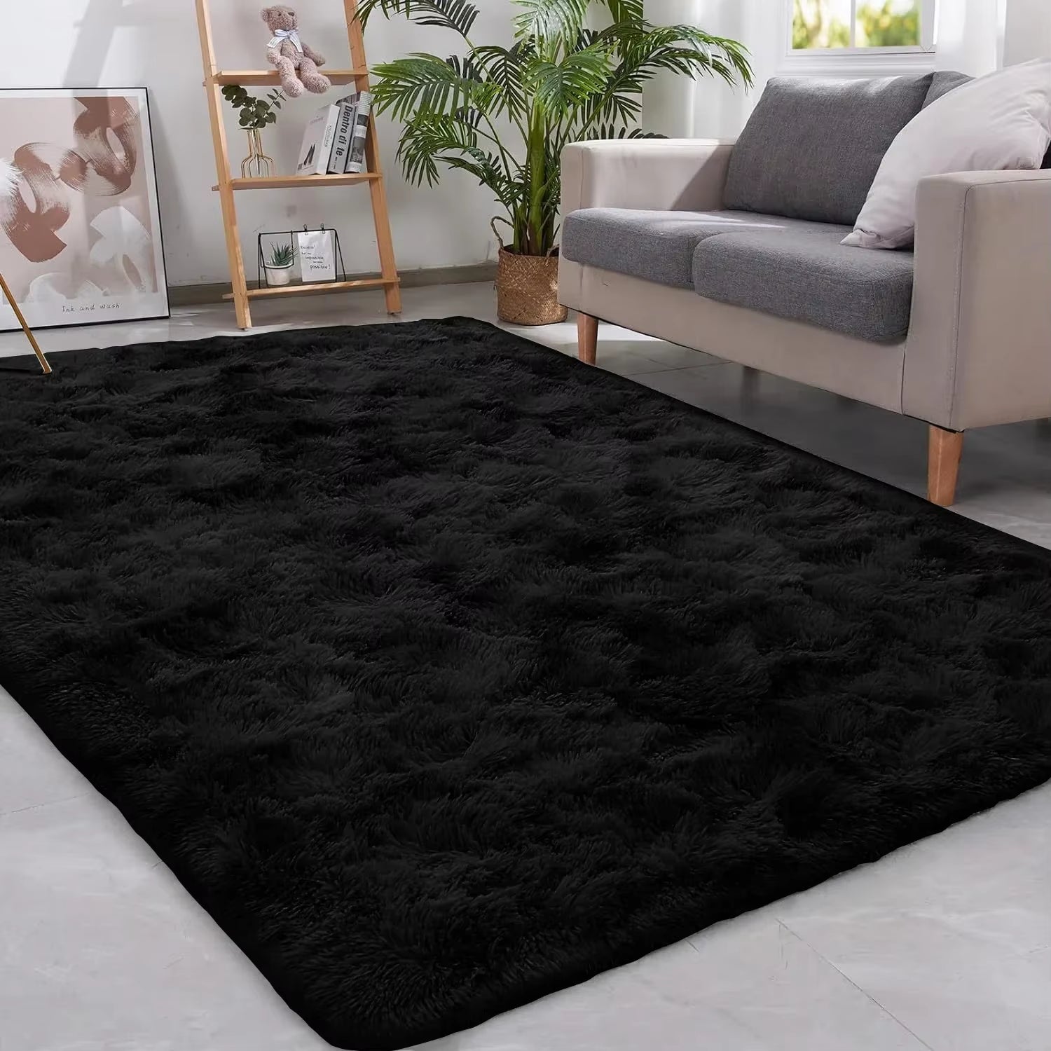 Plush Gray Velvet Carpet for Living Room and Bedroom - Soft, Fluffy Anti-Slip Area Rug for Home Decor and Children's Rooms