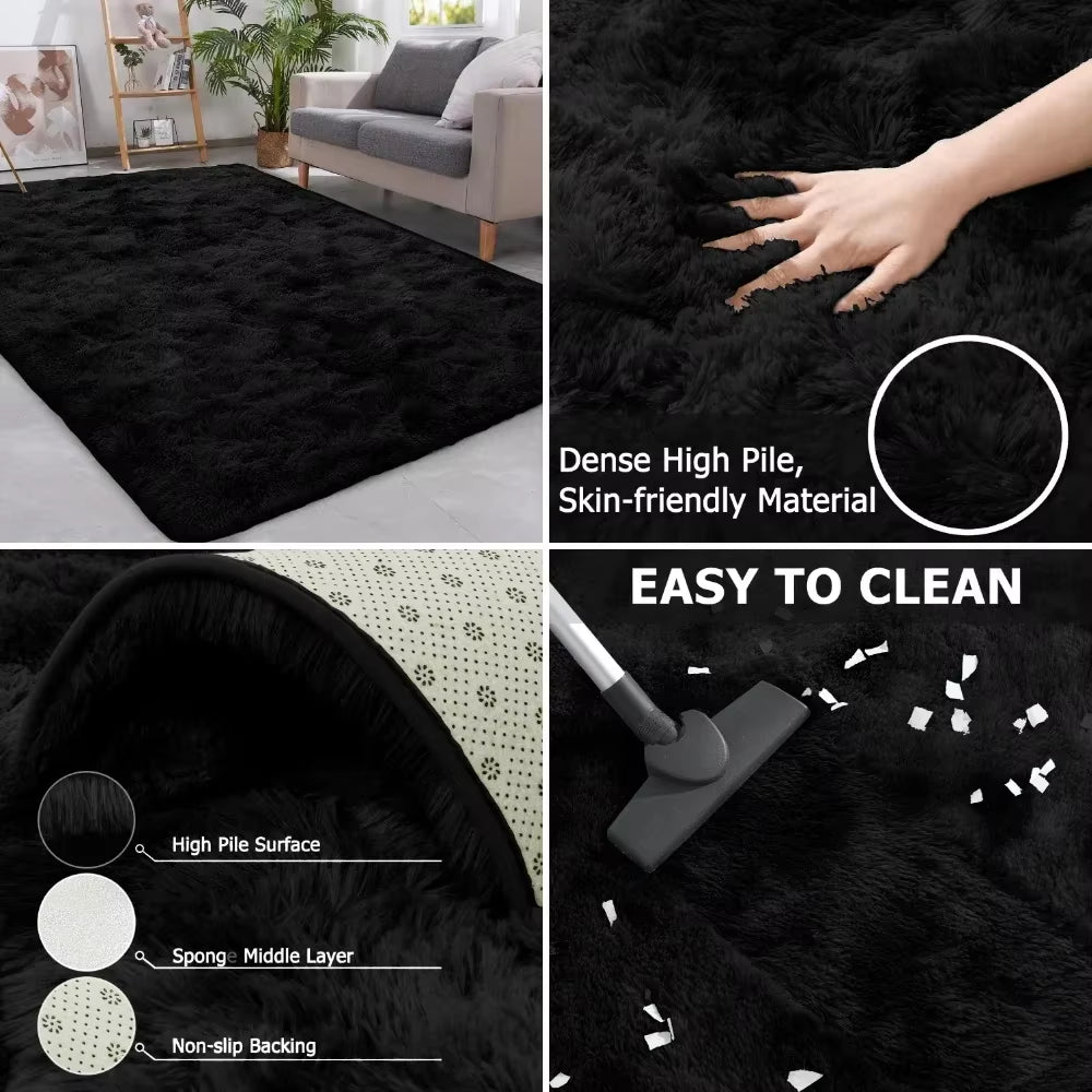 Plush Gray Velvet Carpet for Living Room and Bedroom - Soft, Fluffy Anti-Slip Area Rug for Home Decor and Children's Rooms