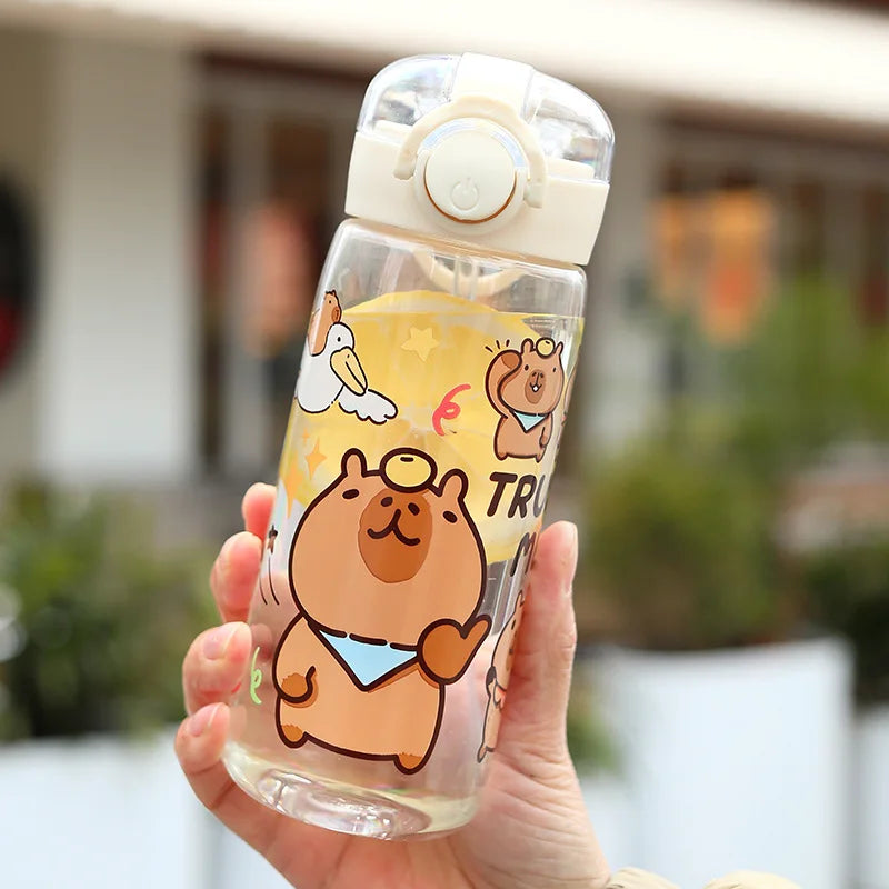 2025 Cross-Border Cartoon Capibala Double Drinking Cups 400Ml Portable Strap Sippy Cups Student Cups Children'S Plastic Cups.