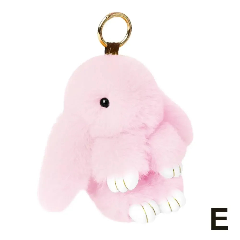 Cute Long Ear Bunny Keychain Real Mink Fur Rabbit Doll Charm Toys Ornament Keyring Jewelry Pompom Pendant Gifts Handbag Plu C9M0
