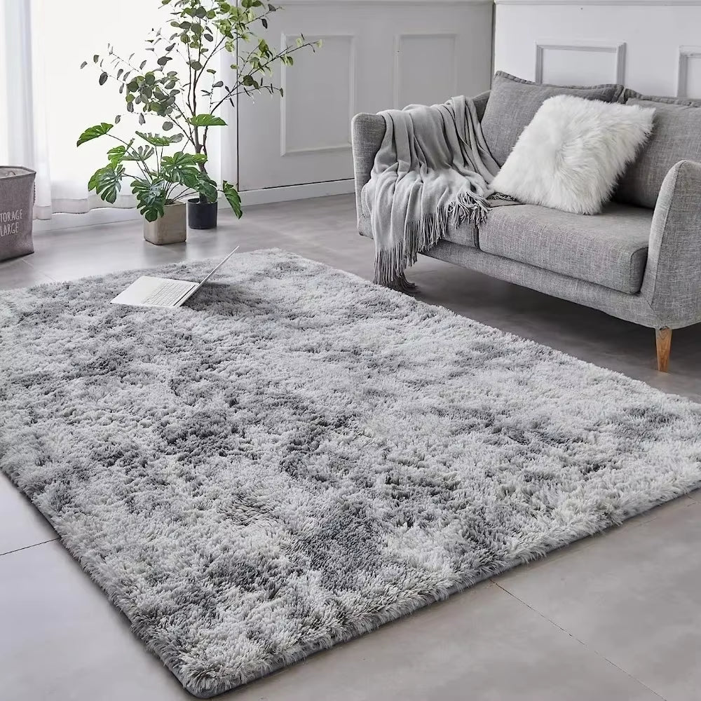 Plush Gray Velvet Carpet for Living Room and Bedroom - Soft, Fluffy Anti-Slip Area Rug for Home Decor and Children's Rooms