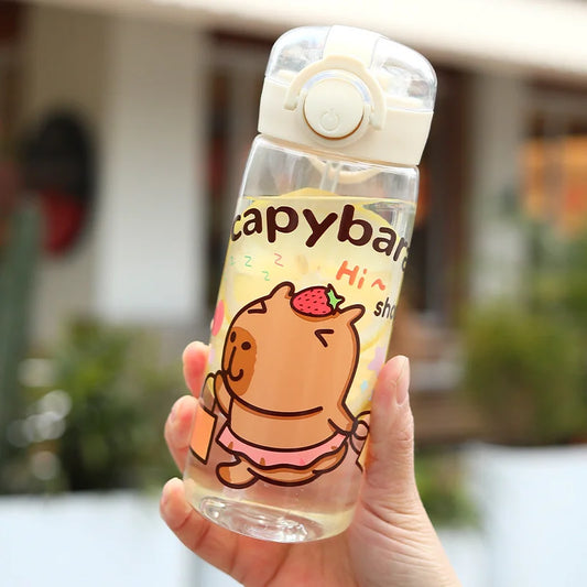 2025 Cross-Border Cartoon Capibala Double Drinking Cups 400Ml Portable Strap Sippy Cups Student Cups Children'S Plastic Cups.